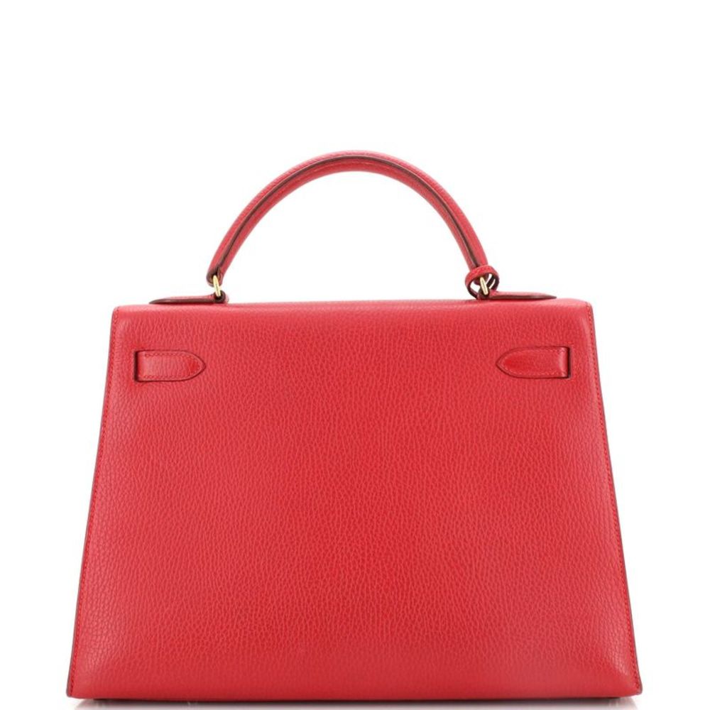 Hermes Kelly Handbag Rouge Vif Ardennes with Gold Hardware 32 Red - Picture 3 of 10